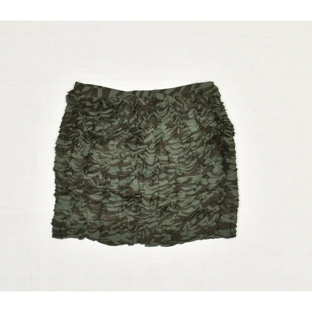 Michael Kors Women Mini Skirt Straight Zip Polyester Green Stripe Size 4 Ruffled